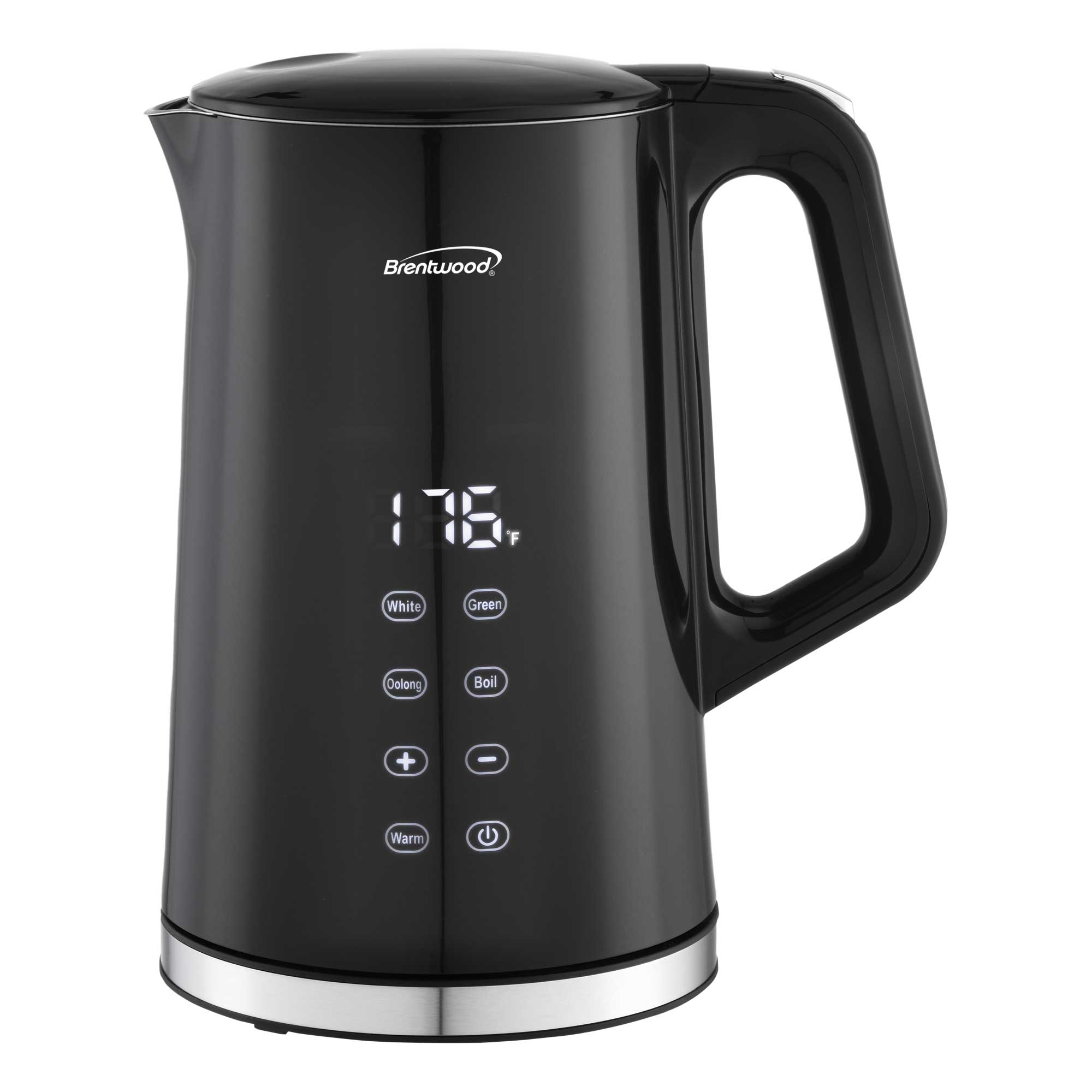 Brentwood KT-2015DBK 1100W 1.7L BPA Free Cordless Cool Touch Digital Electric Kettle with Stainless Steel Interior, Temperature Control with 4 Presets, 360° Base, Auto Shut-Off, Keep Warm, and Boil Dry Protection, Black