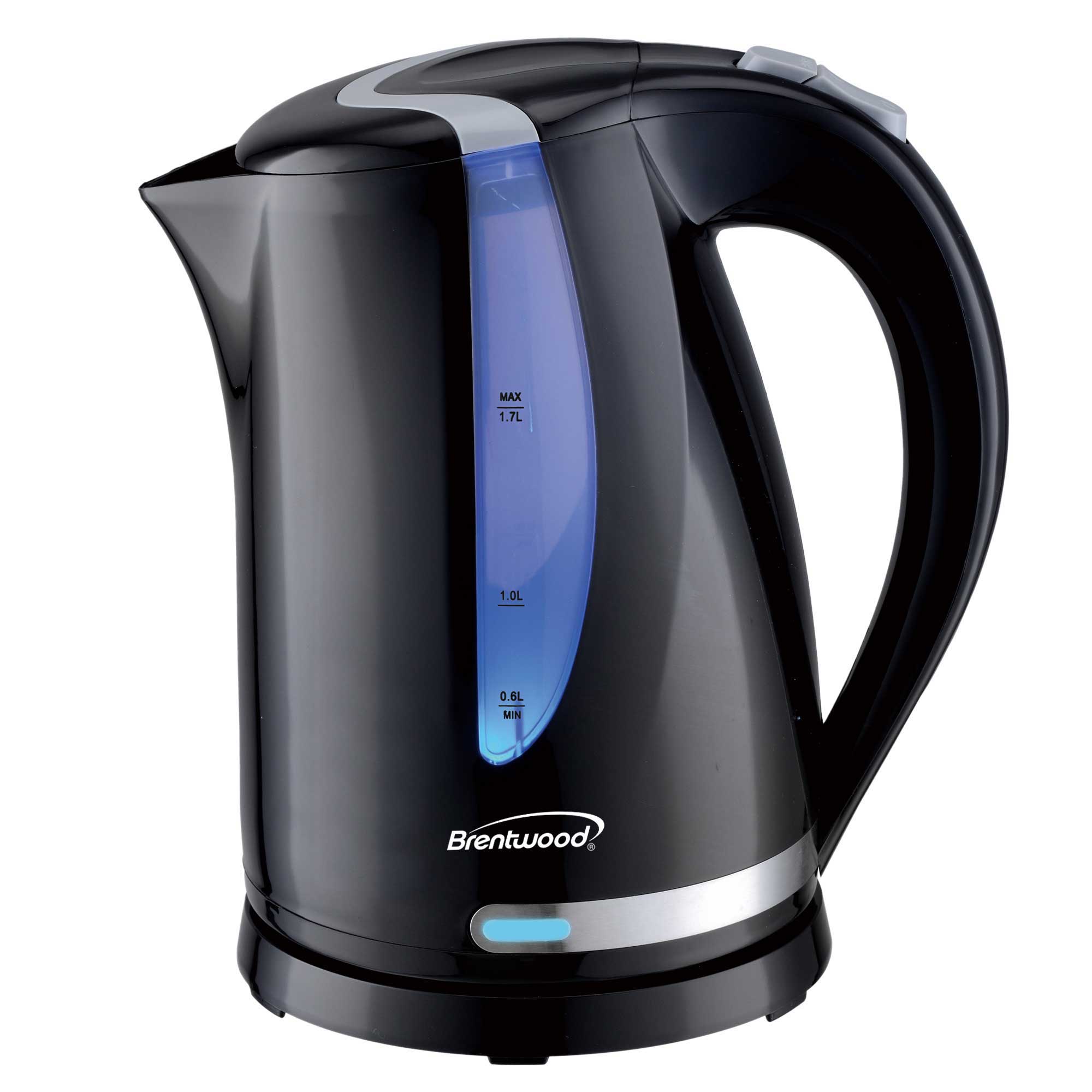 Brentwood KT-1616BK 1100W 1.7L BPA Free Cordless Electric Kettle with Concealed Stainless Steel Heating Element, 360° Base, Auto Shut Off, and Boil Dry Protection, Black