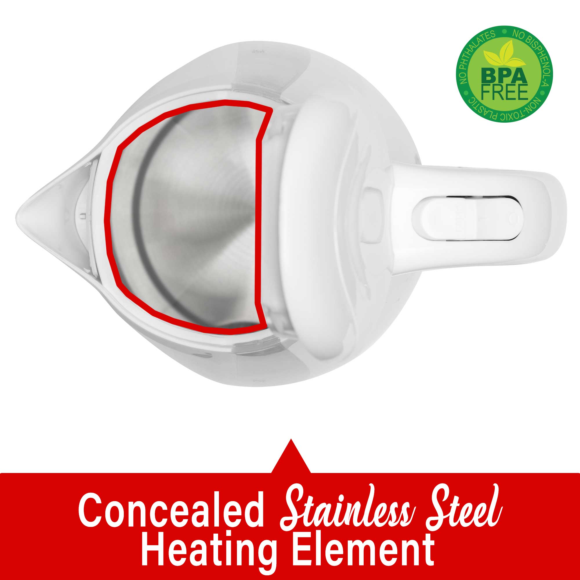 Brentwood KT-1616W 1100W 1.7L BPA Free Cordless Electric Kettle with Concealed Stainless Steel Heating Element, 360° Base, Auto Shut Off, and Boil Dry Protection, White