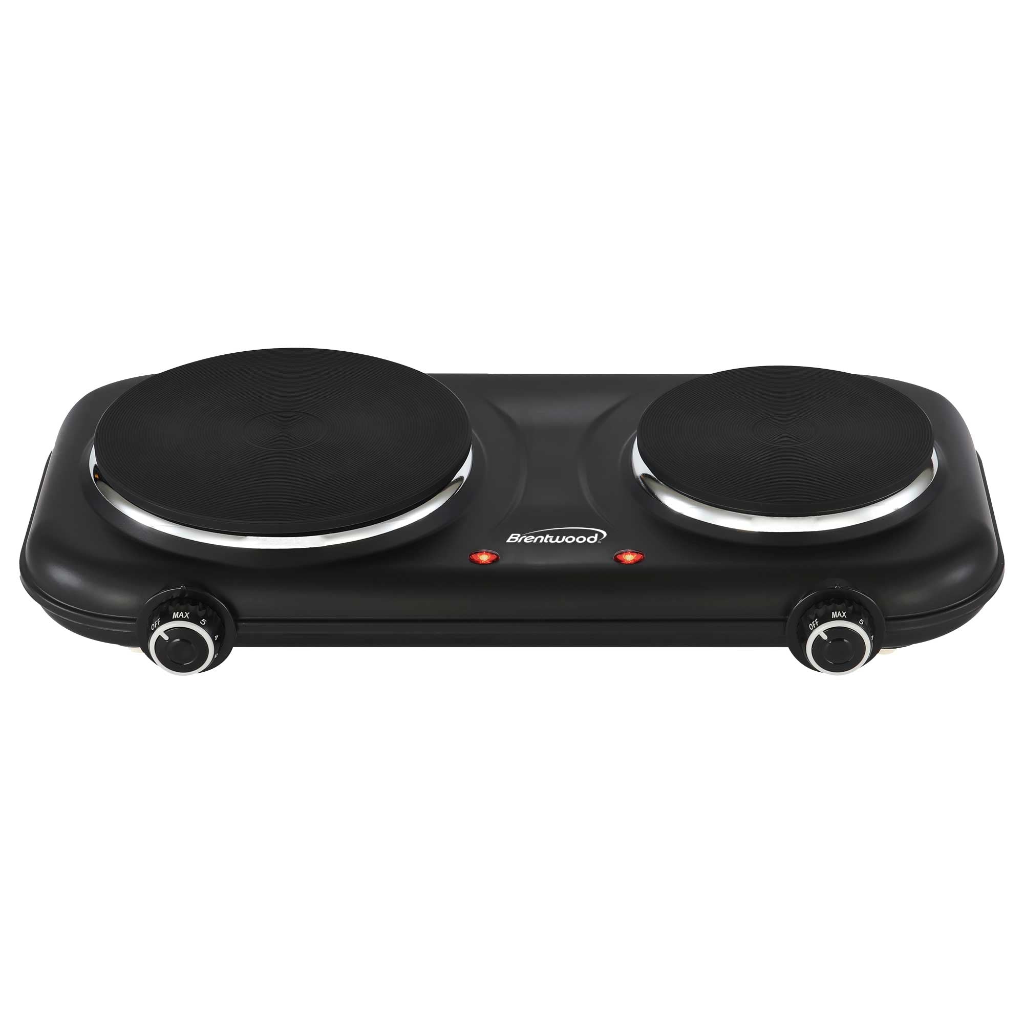 Brentwood TS-332BK 1100w Countertop Double Cast Iron Burner Electric Hot Plates with Temperature Control and Power Indicator Light, Easy to Clean, Black