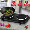 Brentwood TS-332BK 1100w Countertop Double Cast Iron Burner Electric Hot Plates with Temperature Control and Power Indicator Light, Easy to Clean, Black
