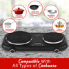Brentwood TS-332BK 1100w Countertop Double Cast Iron Burner Electric Hot Plates with Temperature Control and Power Indicator Light, Easy to Clean, Black