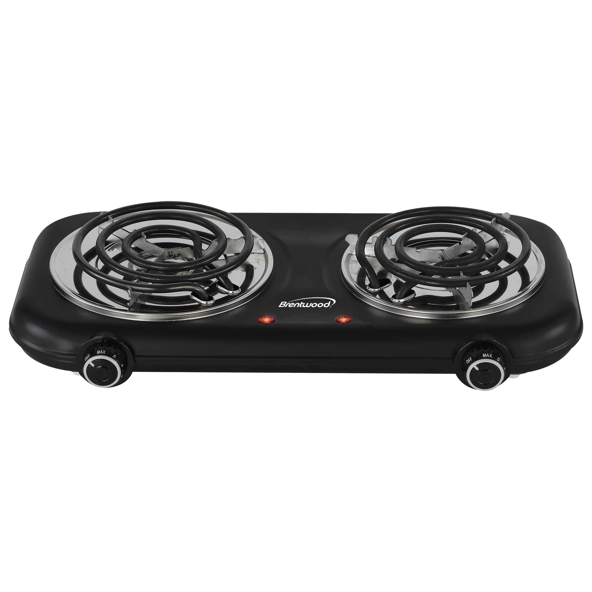 Brentwood TS-363BK 1100w Countertop Double Coiled Electric Burner with Temperature Control and Power Indicator Light, Easy to Clean, Black
