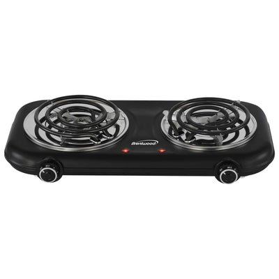 Brentwood TS-363BK 1100w Countertop Double Coiled Electric Burner with Temperature Control and Power Indicator Light, Easy to Clean, Black