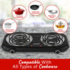 Brentwood TS-363BK 1100w Countertop Double Coiled Electric Burner with Temperature Control and Power Indicator Light, Easy to Clean, Black