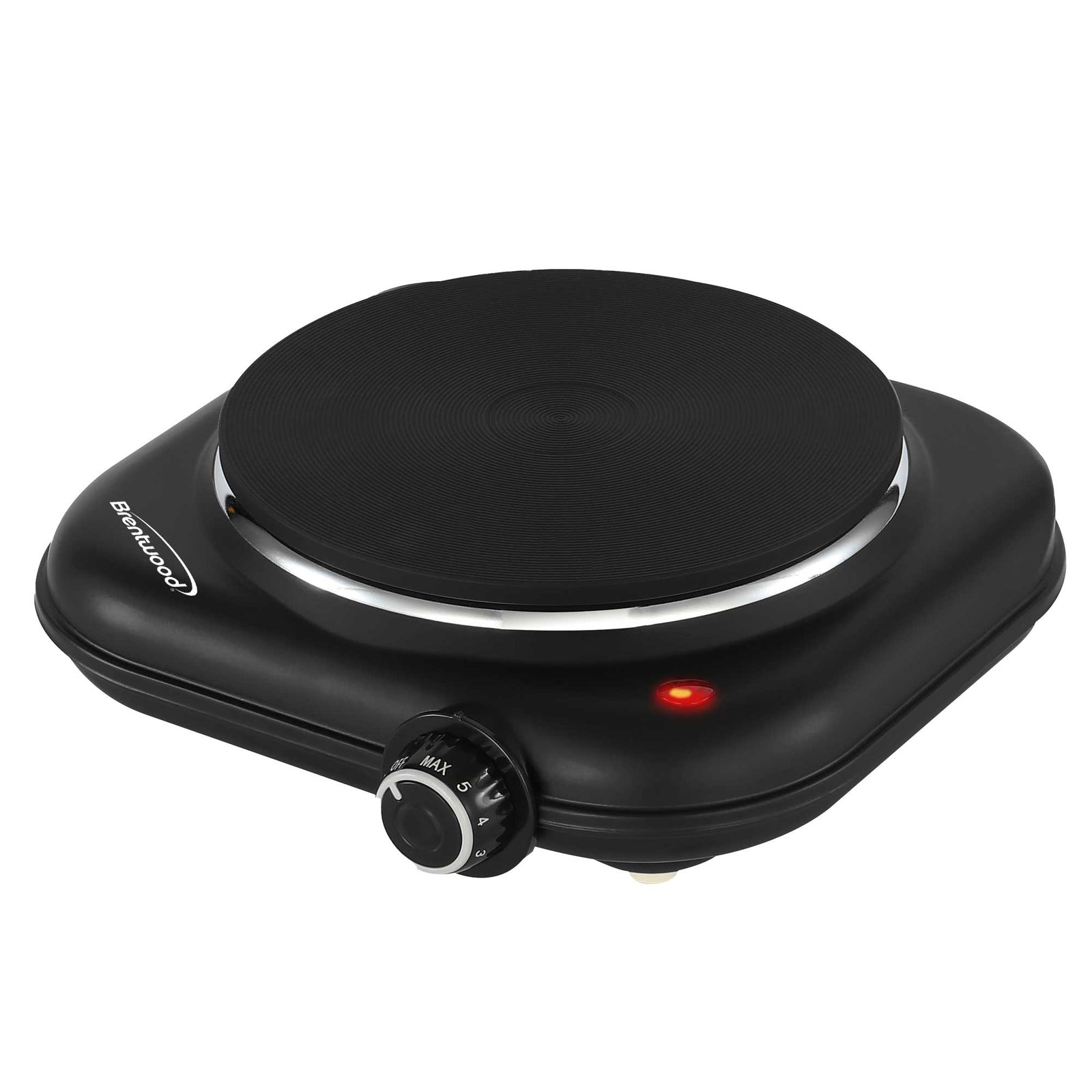 Brentwood TS-331BK 1100w Countertop Single Cast Iron Burner Hot Plate with Temperature Control and Power Indicator Light, Easy to Clean, Black