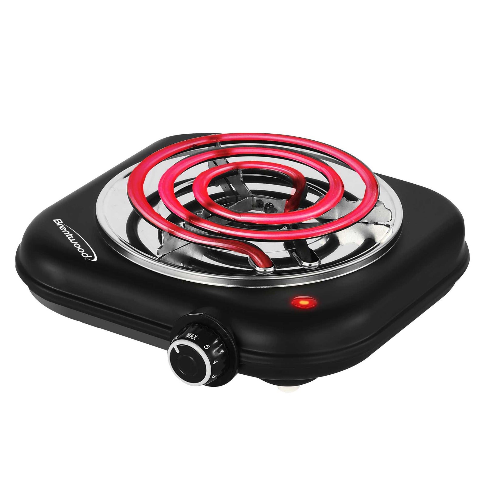 Brentwood TS-323BK 1100w Countertop Single Coiled Electric Burner with Temperature Control and Power Indicator Light, Easy to Clean, Black