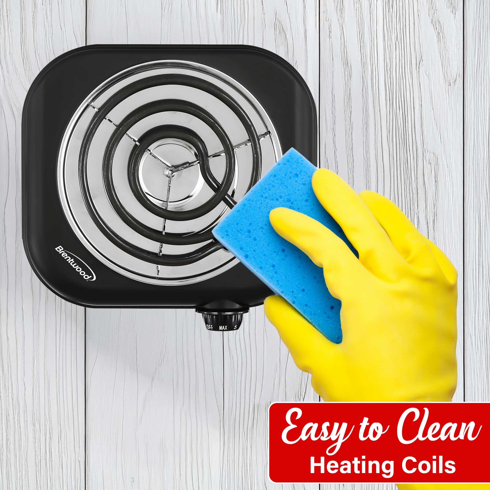 Brentwood TS-323BK 1100w Countertop Single Coiled Electric Burner with Temperature Control and Power Indicator Light, Easy to Clean, Black