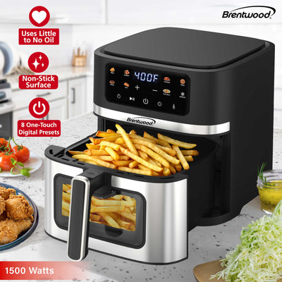 Brentwood AF-800DBK XL 8-Quart Digital Air Fryer with Clear View Window, Touch Display, 8 Presets, 60 Minute Timer & Temp. Control