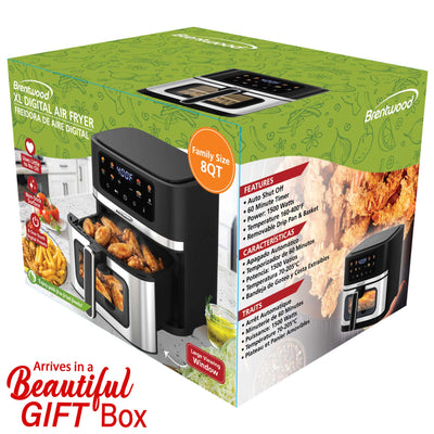 Brentwood AF-800DBK XL 8-Quart Digital Air Fryer with Clear View Window, Touch Display, 8 Presets, 60 Minute Timer & Temp. Control