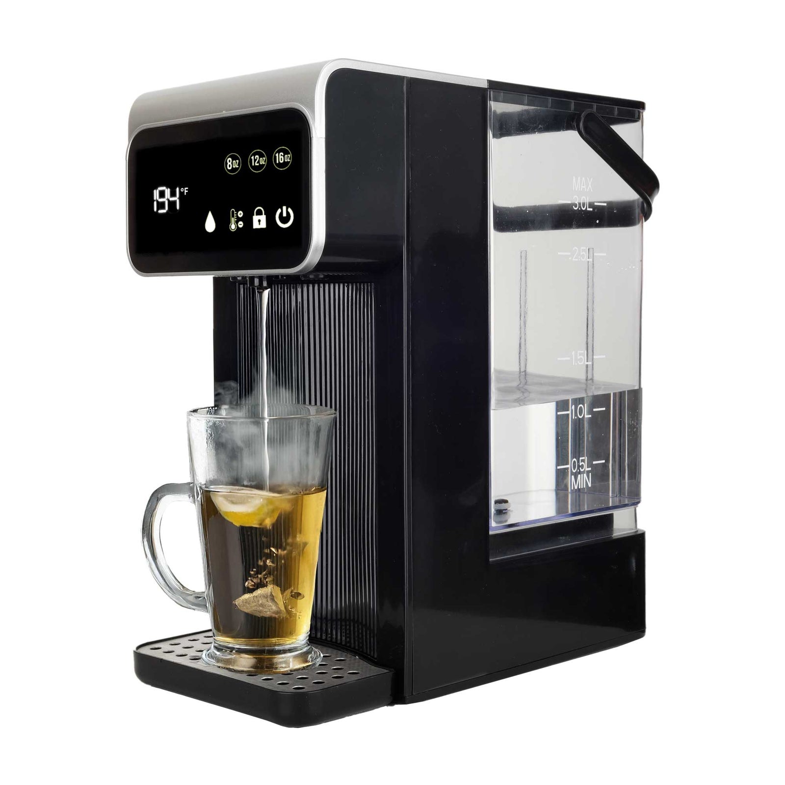 Brentwood KT-2300DBK 3-Liter 1800w Digital Instant Hot Water Dispenser with 7 Temperature Presets, 4 Water Volume Options, Large Carry Handle, and Child Safety Lock, BPA Free, Black