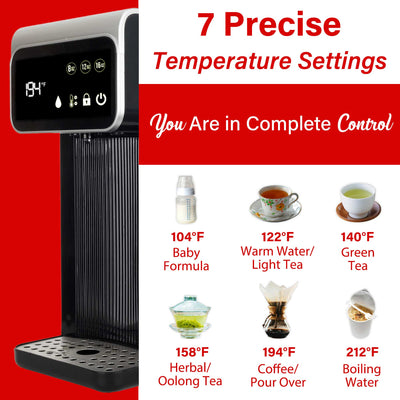 Brentwood KT-2300DBK 3-Liter 1800w Digital Instant Hot Water Dispenser with 7 Temperature Presets, 4 Water Volume Options, Large Carry Handle, and Child Safety Lock, BPA Free, Black