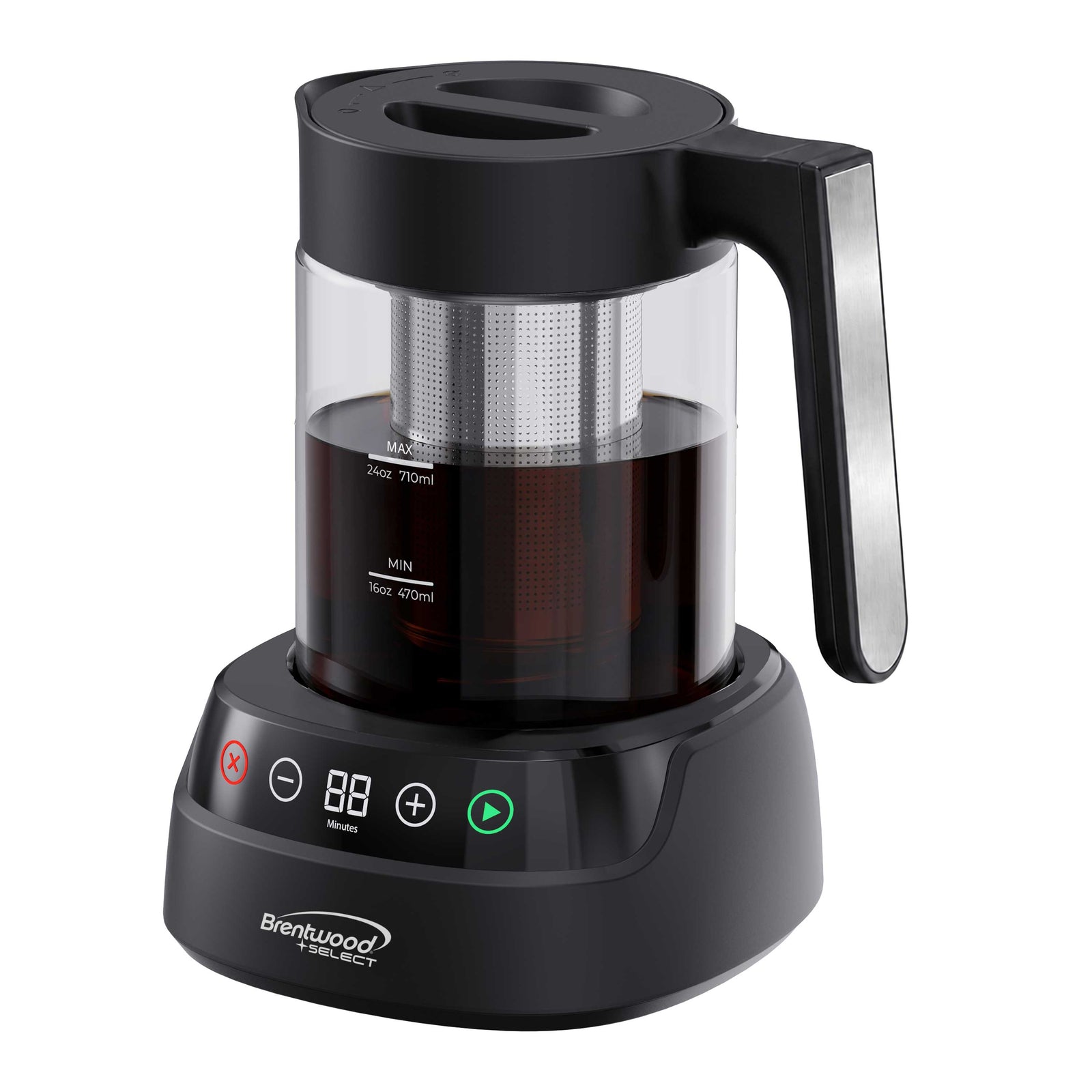 Brentwood Select TS-406DBK 24oz Rapid Cold Brew Coffee and Iced Tea Maker with Digital Touch Display, Dishwasher Safe Glass Pitcher, and Stainless Steel Filter, Black