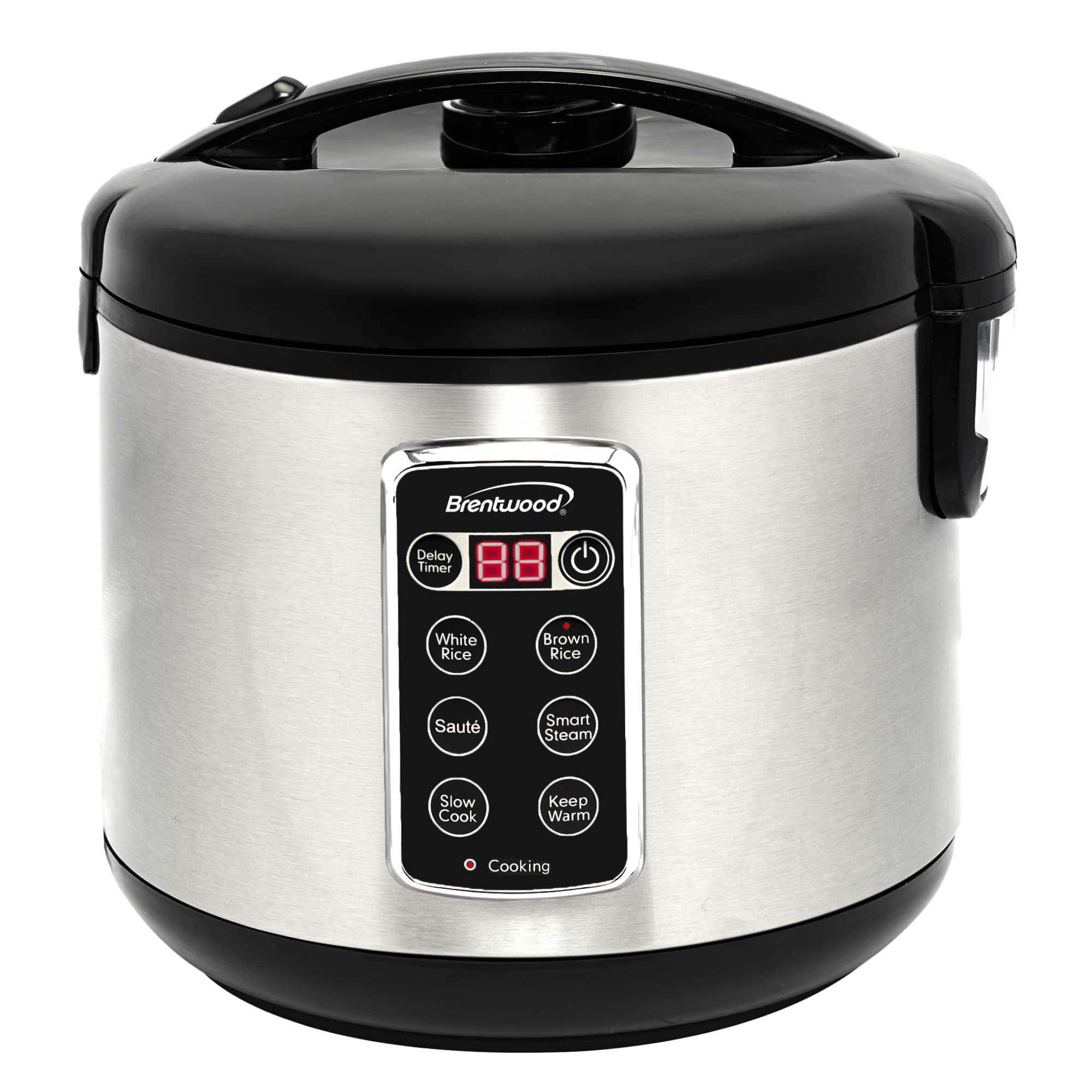 Brentwood RC-5116DS 16-Cups Cooked/8-Cups Uncooked 6-Function Smart Multi-Cooker – Rice Cooker, Food Steamer, Slow Cooker, Sauté, Keep Warm, and Delay Time, Steam Tray, Measuring Cup, and Spatula, Stainless Steel