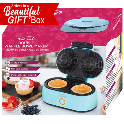 Brentwood TS-1402BL 1000w Double Waffle Bowl Maker, Blue