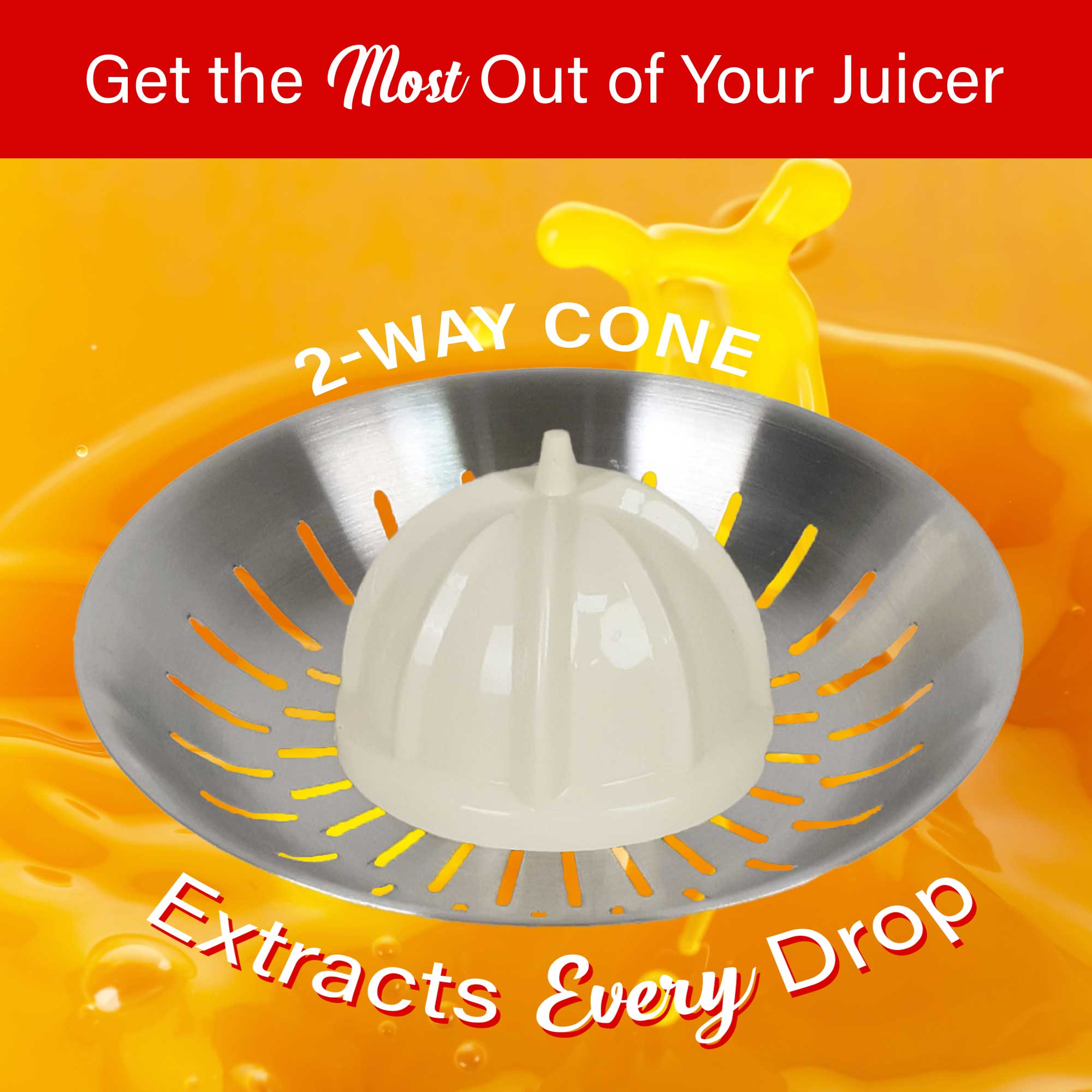 Brentwood J-28W Powerful 200W Electric Citrus Juicer Orange, Lemon, Lime, and Grapefruit Squeezer, Stainless Steel Lever, 2 Cones, Dishwasher Safe Parts, White