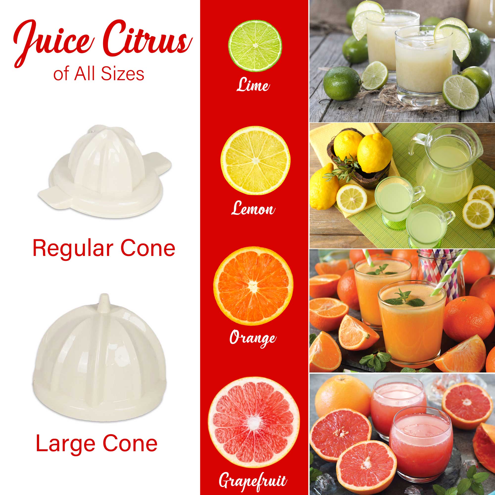 Brentwood J-28W Powerful 200W Electric Citrus Juicer Orange, Lemon, Lime, and Grapefruit Squeezer, Stainless Steel Lever, 2 Cones, Dishwasher Safe Parts, White