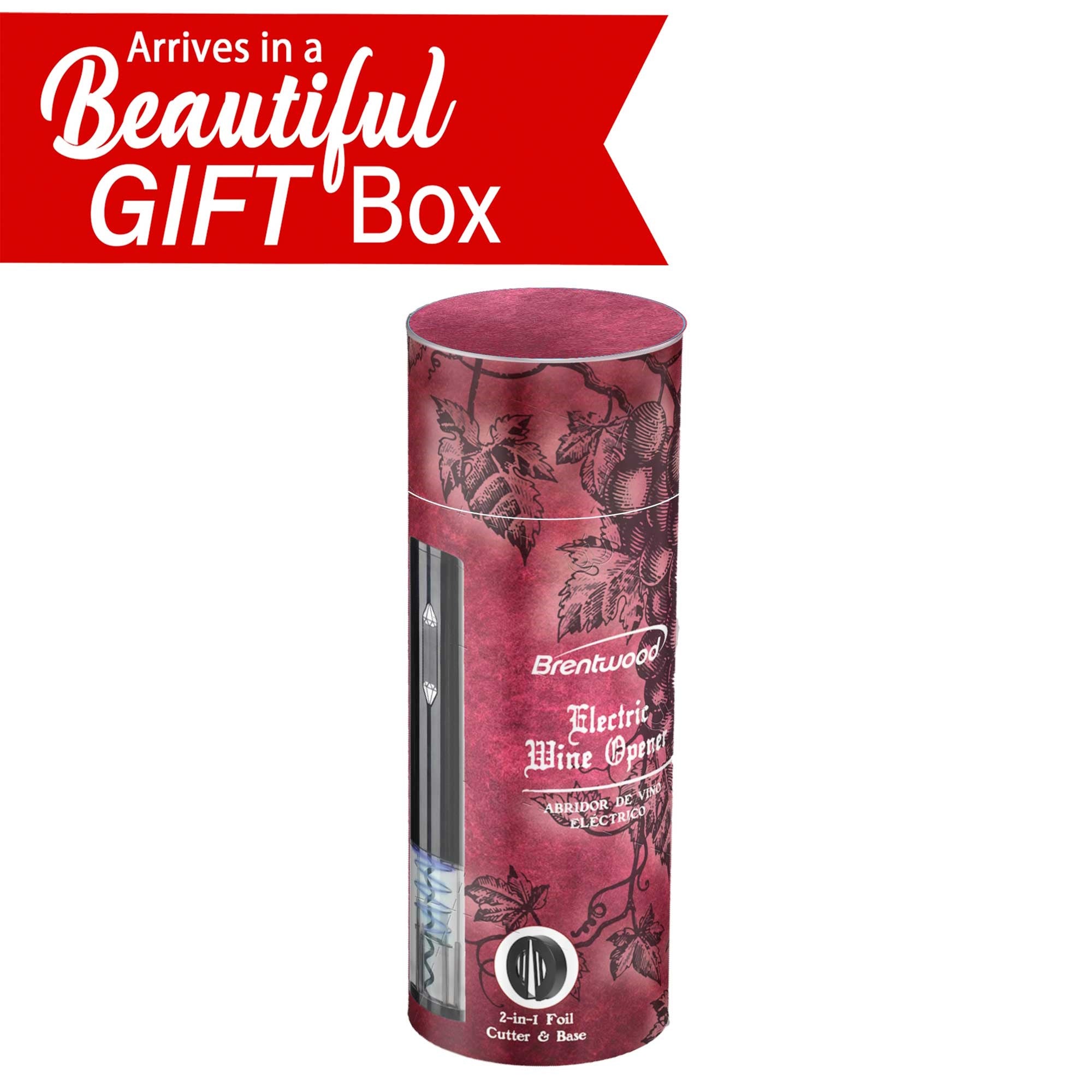 Brentwood WA-2004BK Portable Electric Wine Bottle Opener with Foil Cutter, Black