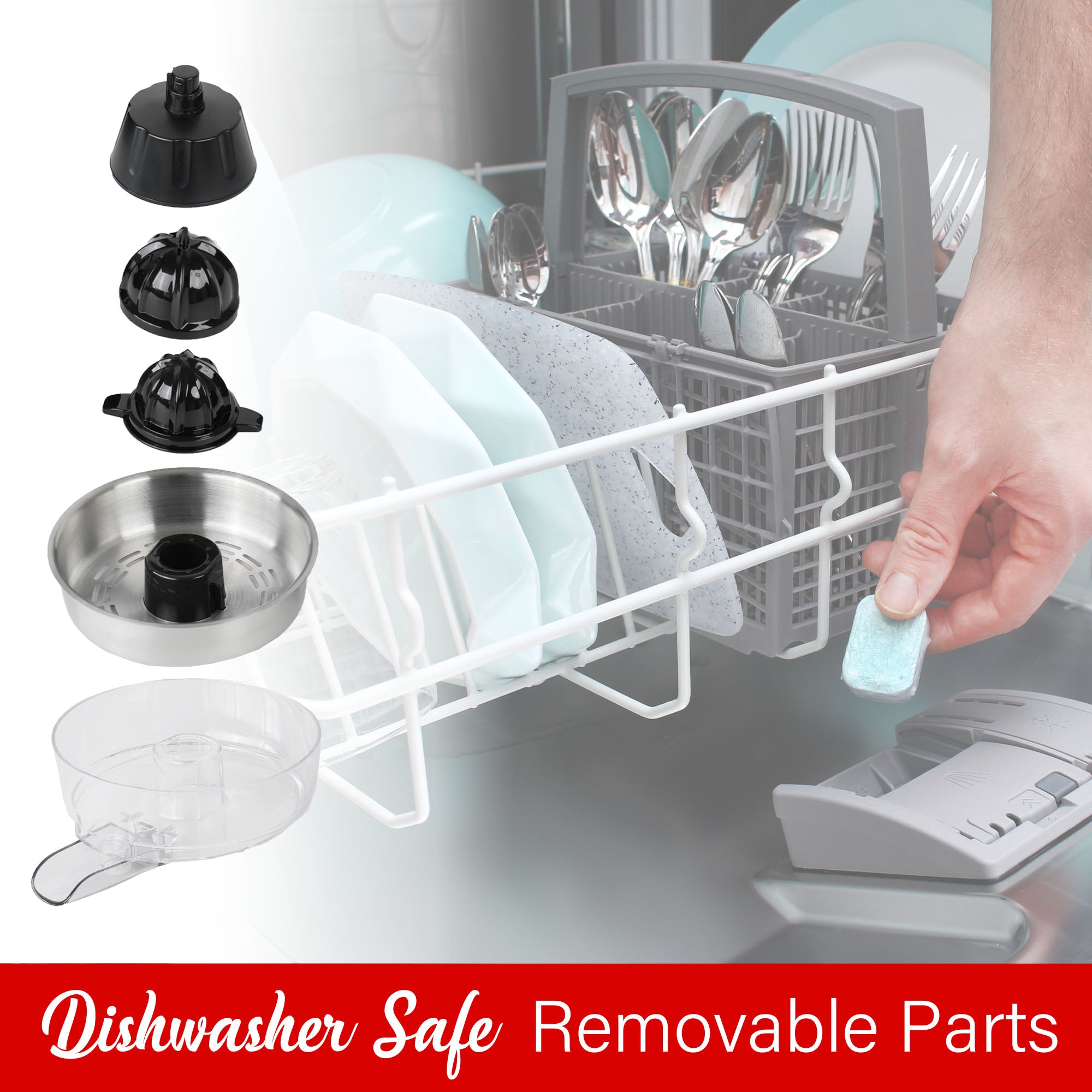 Brentwood J-26BK Powerful Electric Citrus Juicer Orange, Lemon, Lime, and Grapefruit Squeezer, Ergonomic Lever, 2 Cones, Dishwasher Safe Parts, Black