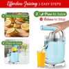 Brentwood J-28BL Powerful 200W Electric Citrus Juicer Orange, Lemon, Lime, and Grapefruit Squeezer, Stainless Steel Lever, 2 Cones, Dishwasher Safe Parts, Blue