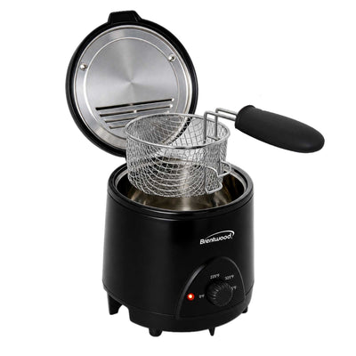 Brentwood DF-715BK 1.6QT Electric Deep Fryer with 6.4 Cup Oil Capacity, Stainless Steel Pot, Restaurant Style Basket, Cool Touch Body, and Adjustable Temperature Control, Black