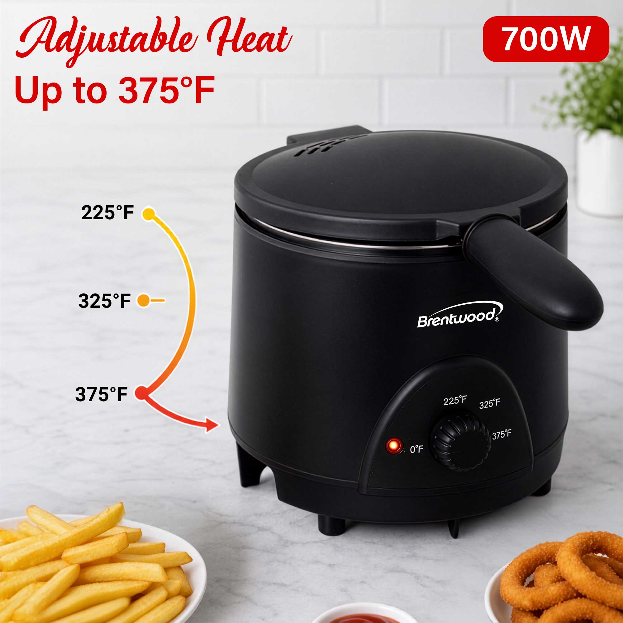 Brentwood DF-715BK 1.6QT Electric Deep Fryer with 6.4 Cup Oil Capacity, Stainless Steel Pot, Restaurant Style Basket, Cool Touch Body, and Adjustable Temperature Control, Black