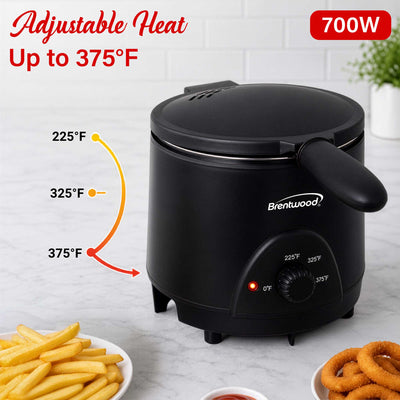 Brentwood DF-715BK 1.6QT Electric Deep Fryer with 6.4 Cup Oil Capacity, Stainless Steel Pot, Restaurant Style Basket, Cool Touch Body, and Adjustable Temperature Control, Black