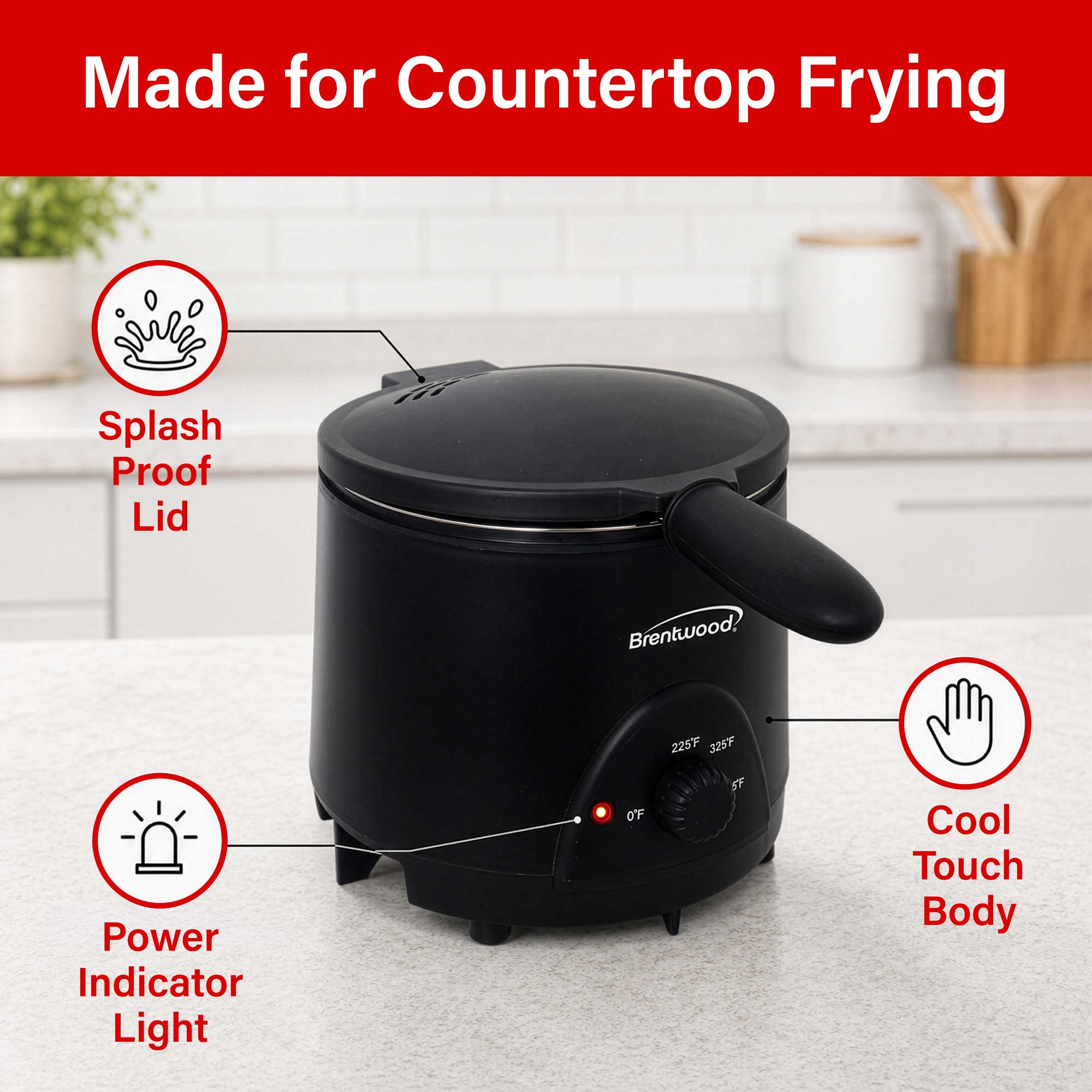Brentwood DF-715BK 1.6QT Electric Deep Fryer with 6.4 Cup Oil Capacity, Stainless Steel Pot, Restaurant Style Basket, Cool Touch Body, and Adjustable Temperature Control, Black