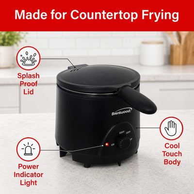 Brentwood DF-715BK 1.6QT Electric Deep Fryer with 6.4 Cup Oil Capacity, Stainless Steel Pot, Restaurant Style Basket, Cool Touch Body, and Adjustable Temperature Control, Black