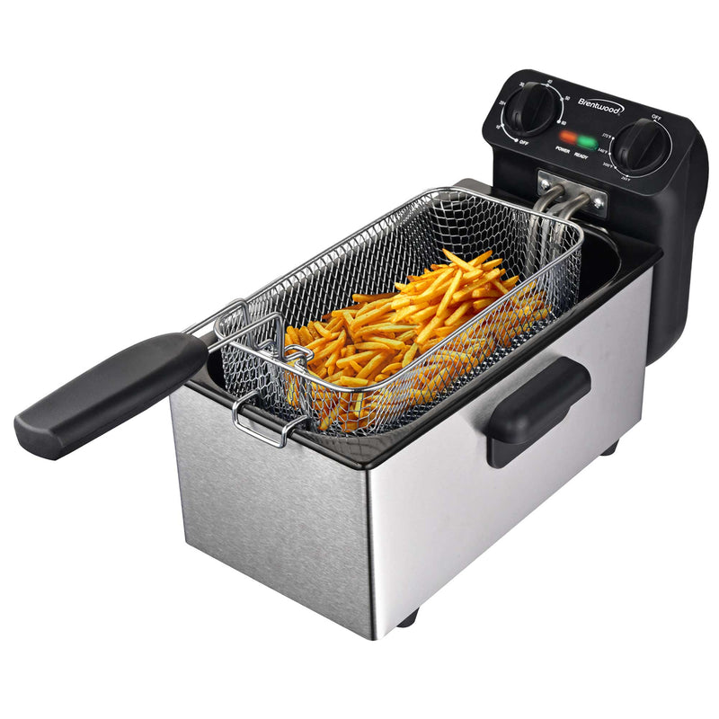 Brentwood DF-730S 1500w 3L / 12-Cup Electric Stainless Steel Deep Fryer with Removable Basket, Enamel Pot, Adjustable Temperature, Lid with Viewing Window and Odor Free Filter