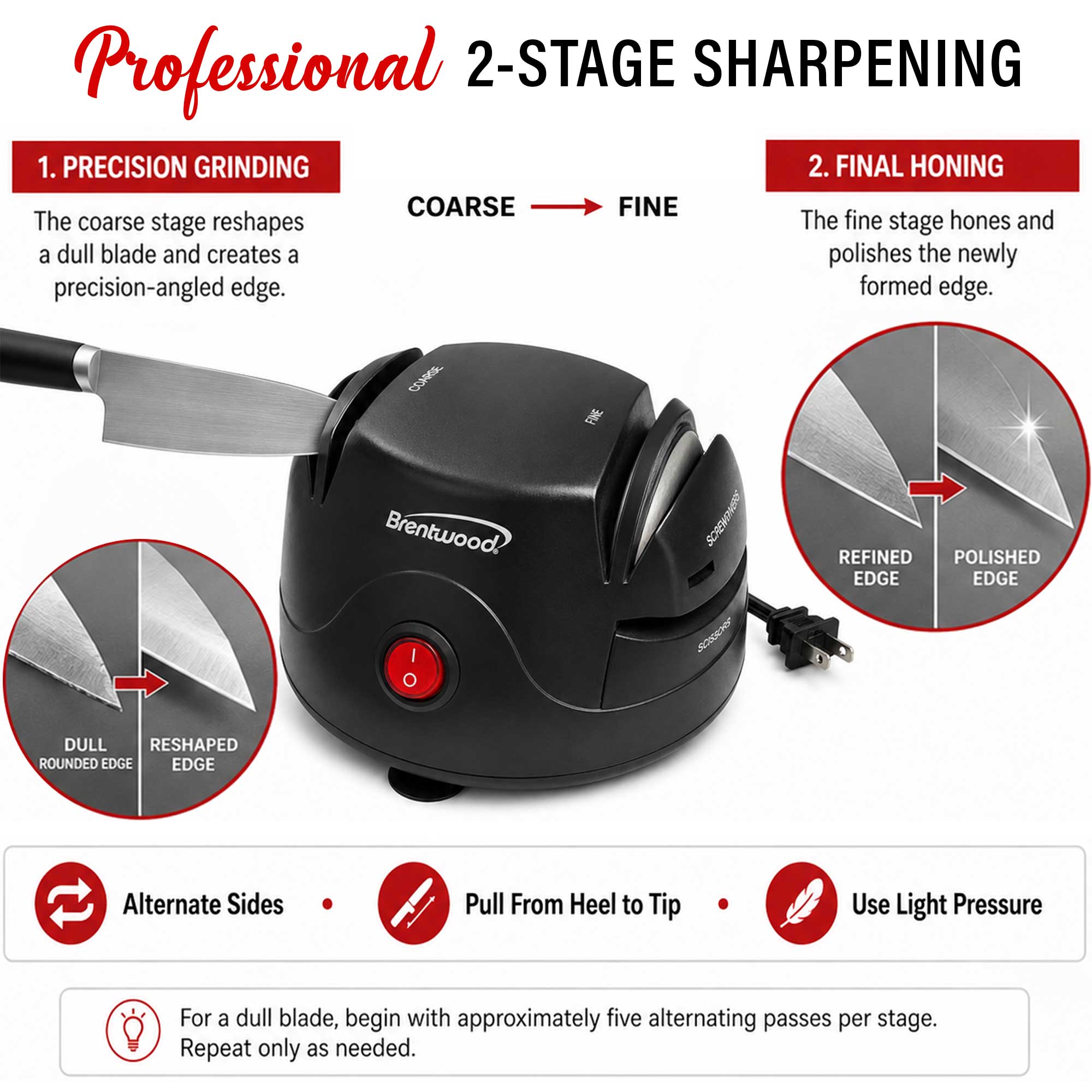 Brentwood TS-1002 Knife and Tool Sharpener, Black
