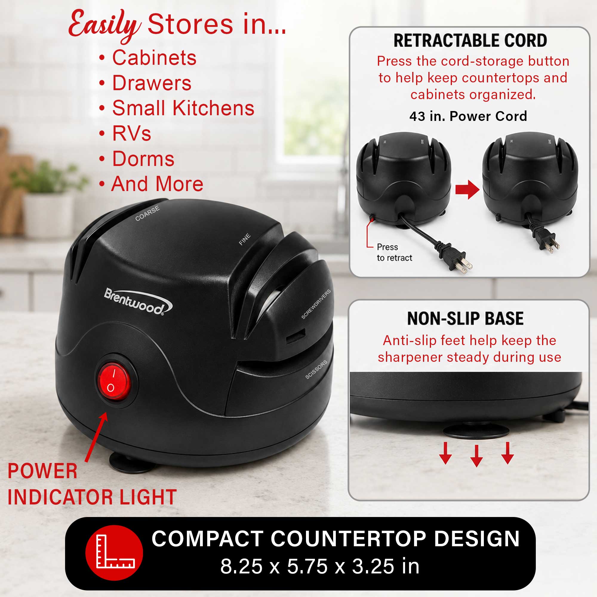 Brentwood TS-1002 Knife and Tool Sharpener, Black