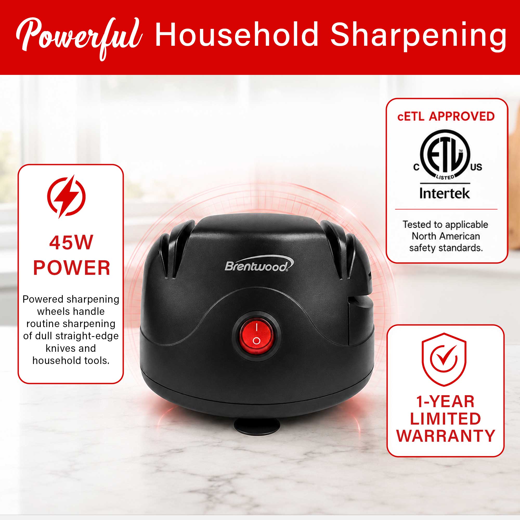 Brentwood TS-1002 Knife and Tool Sharpener, Black