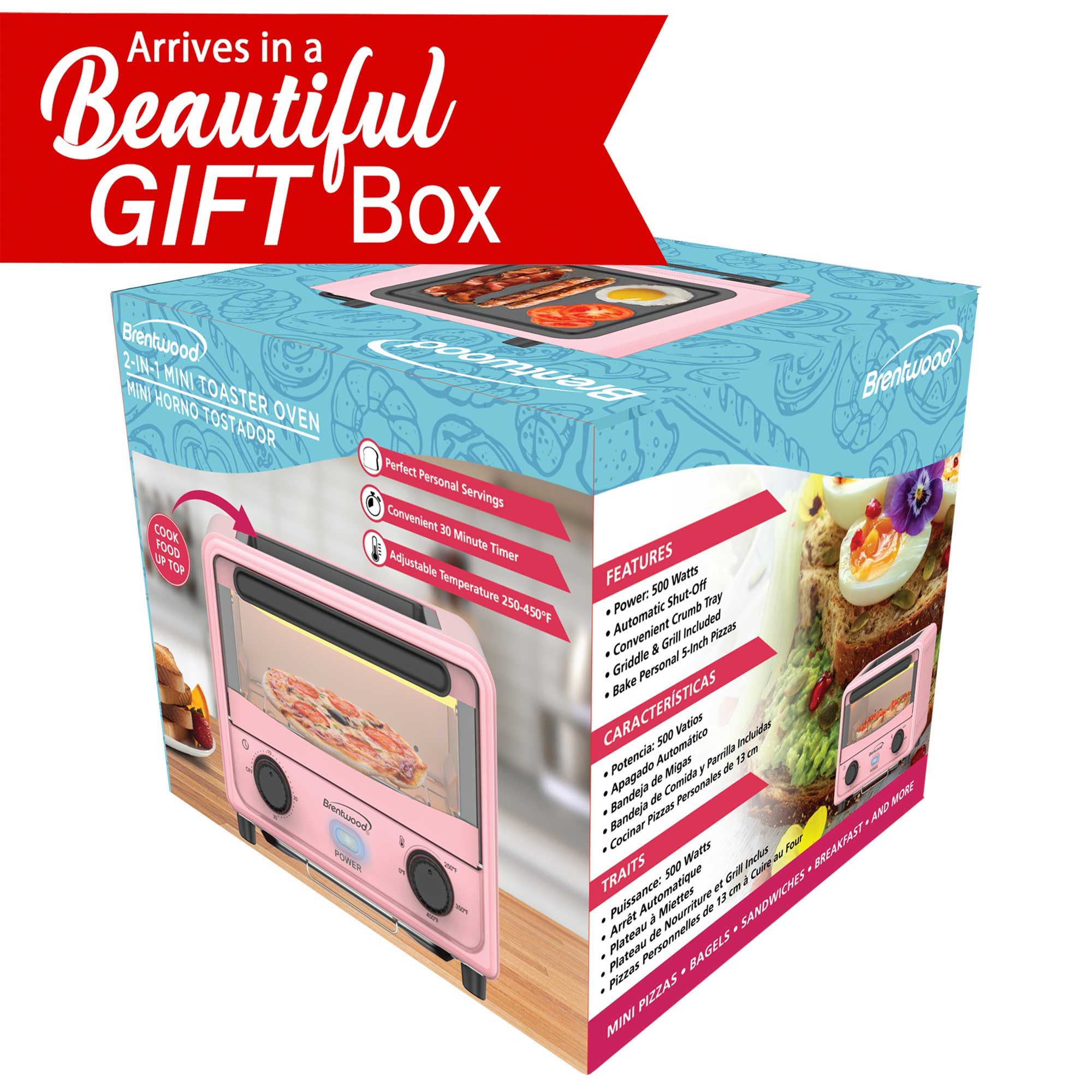 Brentwood TS-3430PK 3 Liter Mini Toaster Oven, Pink