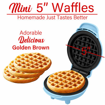 Brentwood TS-2141BL Non-Stick 5” Mini Maker for Waffles, Keto Chaffles, Hash Browns, and More, Blue