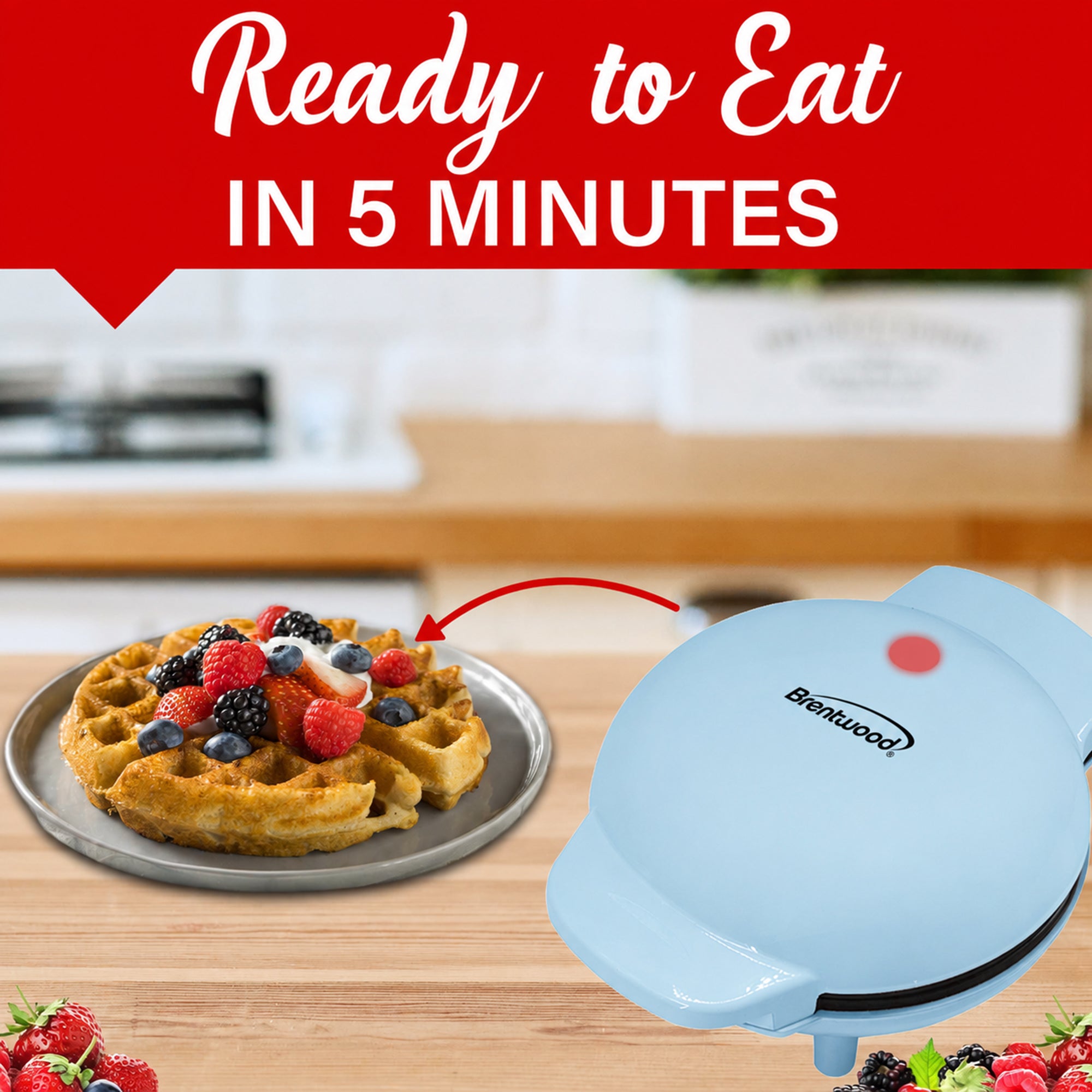 Brentwood TS-2141BL Non-Stick 5” Mini Maker for Waffles, Keto Chaffles, Hash Browns, and More, Blue