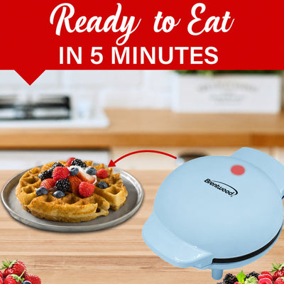 Brentwood TS-2141BL Non-Stick 5” Mini Maker for Waffles, Keto Chaffles, Hash Browns, and More, Blue