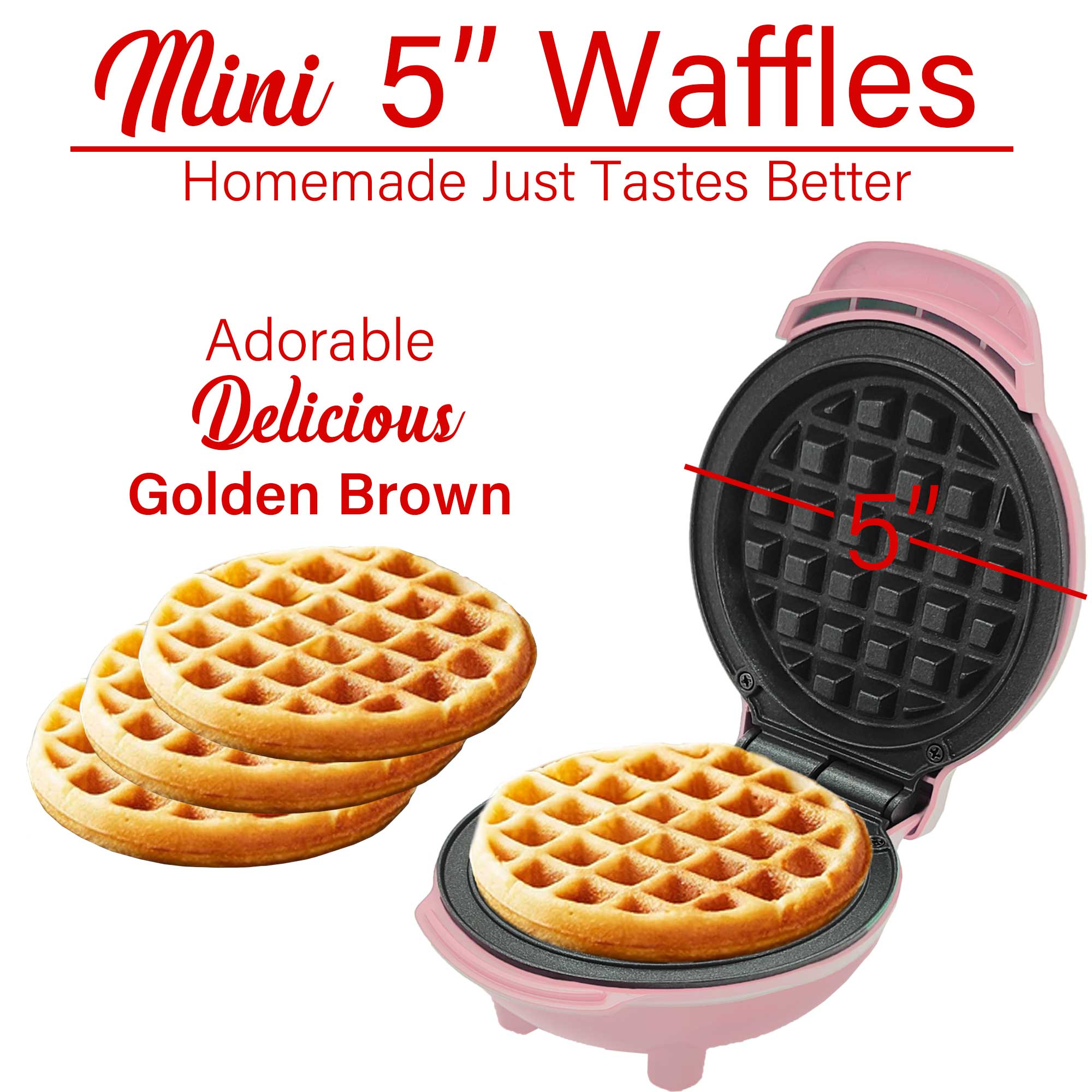Brentwood TS-2141PK Non-Stick 5” Mini Maker for Waffles, Keto Chaffles, Hash Browns, and More, Pink