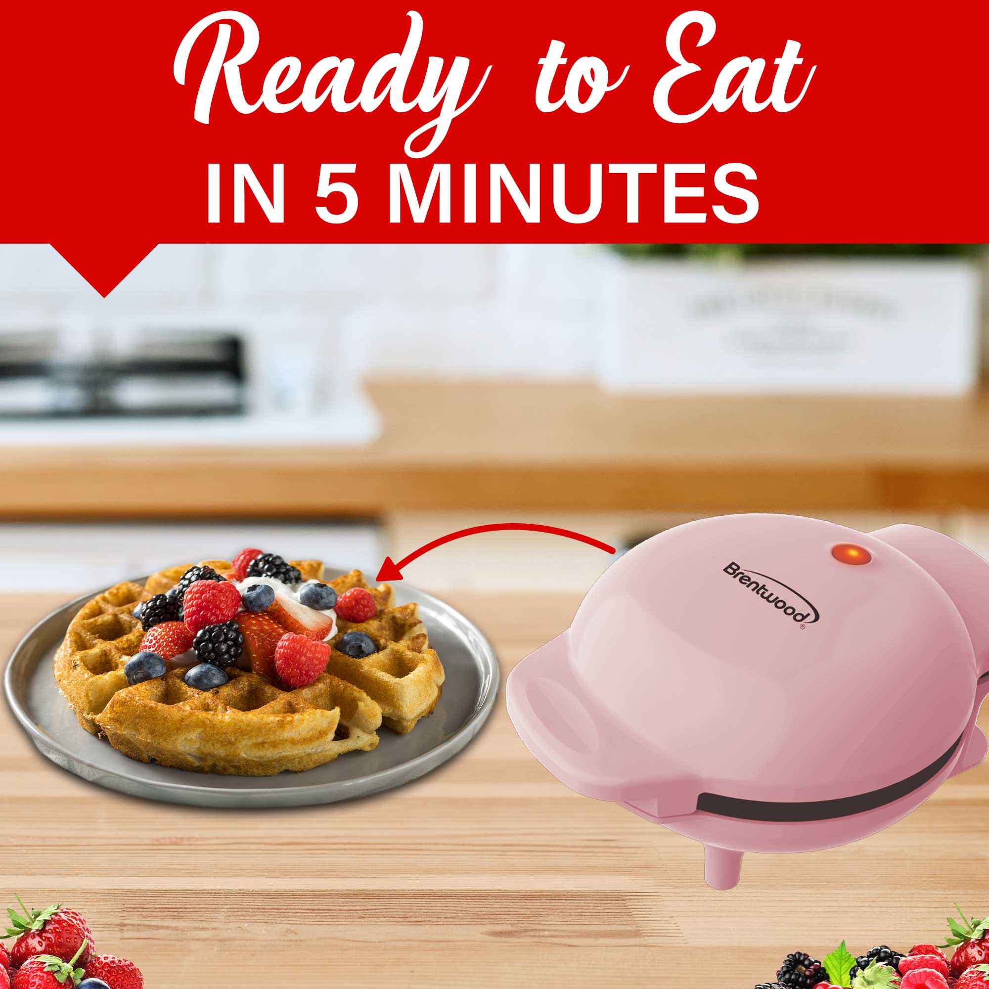 Brentwood TS-2141PK Non-Stick 5” Mini Maker for Waffles, Keto Chaffles, Hash Browns, and More, Pink
