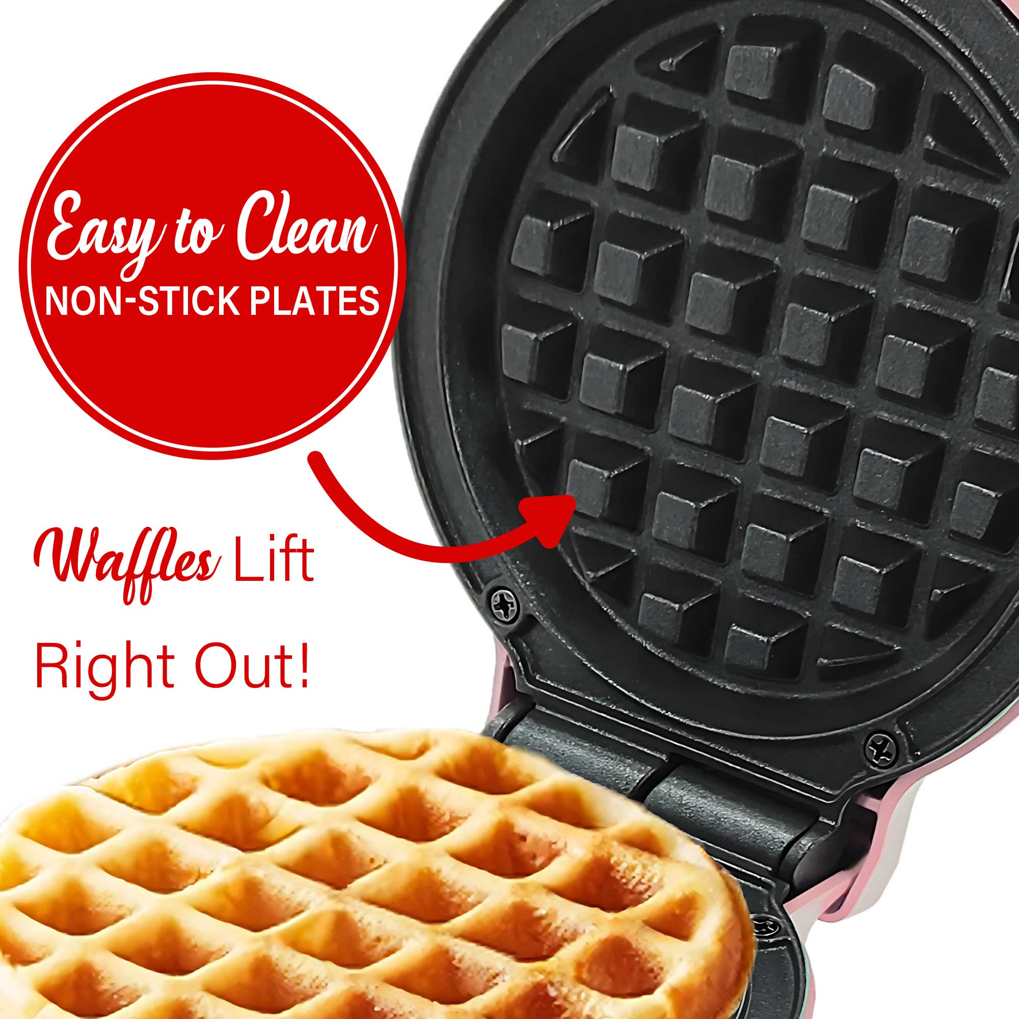 Brentwood TS-2141PK Non-Stick 5” Mini Maker for Waffles, Keto Chaffles, Hash Browns, and More, Pink