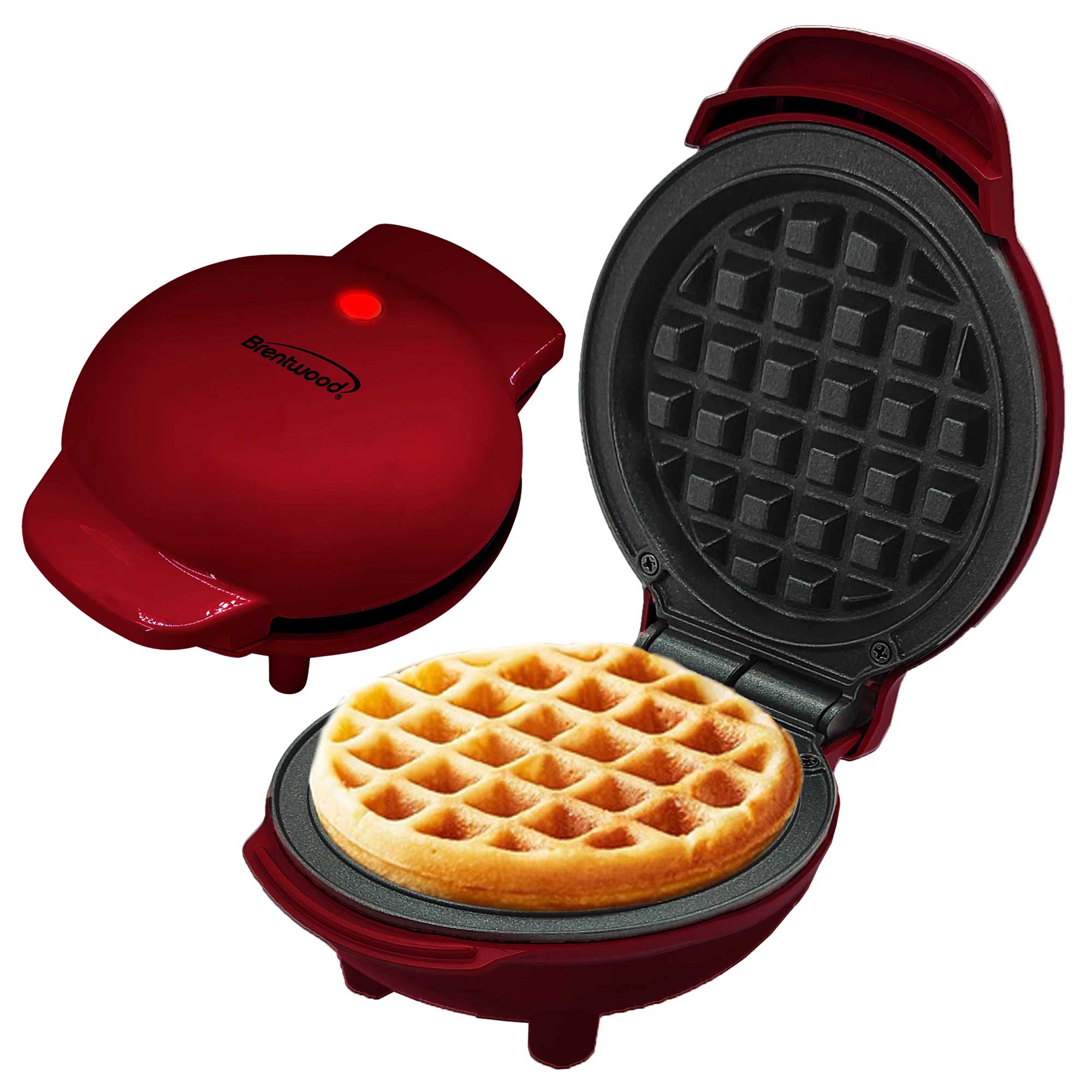 Brentwood TS-2141R Non-Stick 5” Mini Maker for Waffles, Keto Chaffles, Hash Browns, and More, Red