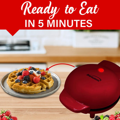 Brentwood TS-2141R Non-Stick 5” Mini Maker for Waffles, Keto Chaffles, Hash Browns, and More, Red