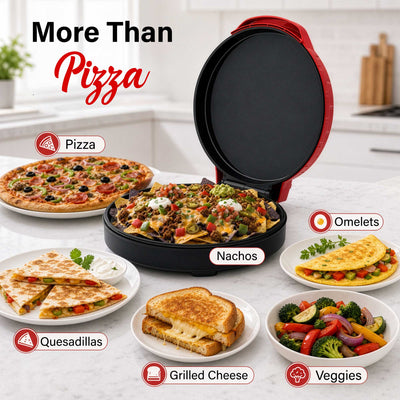 Brentwood TS-123R 12-Inch Ceramic Non-Stick Pizza Maker and Griddle, Indicator Lights, Vertical Storage, Make Quesadillas, Omelets, Nachos, and More, Red