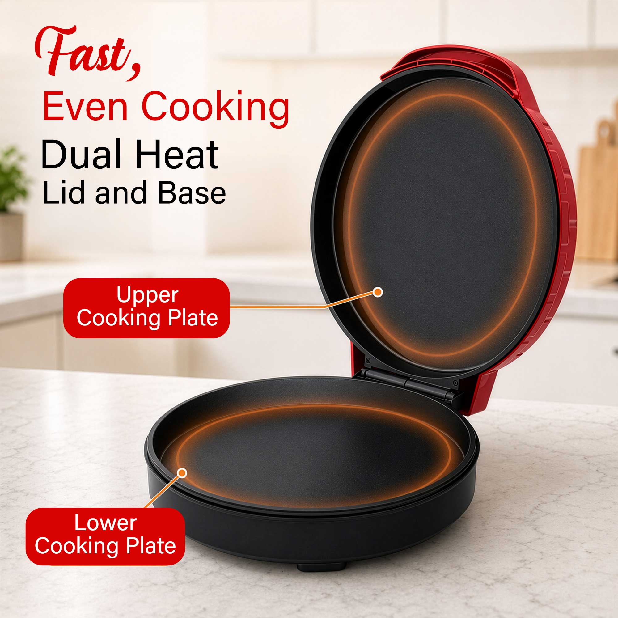 Brentwood TS-123R 12-Inch Ceramic Non-Stick Pizza Maker and Griddle, Indicator Lights, Vertical Storage, Make Quesadillas, Omelets, Nachos, and More, Red