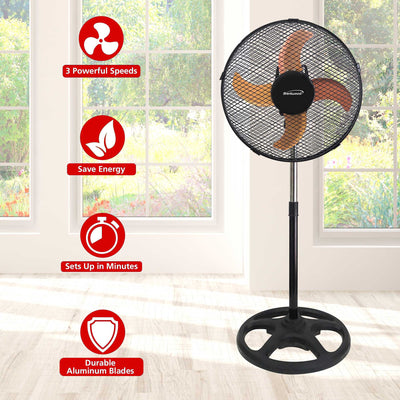Brentwood F-12SMBK 3-Speed 12” Oscillating Stand Fan, Black