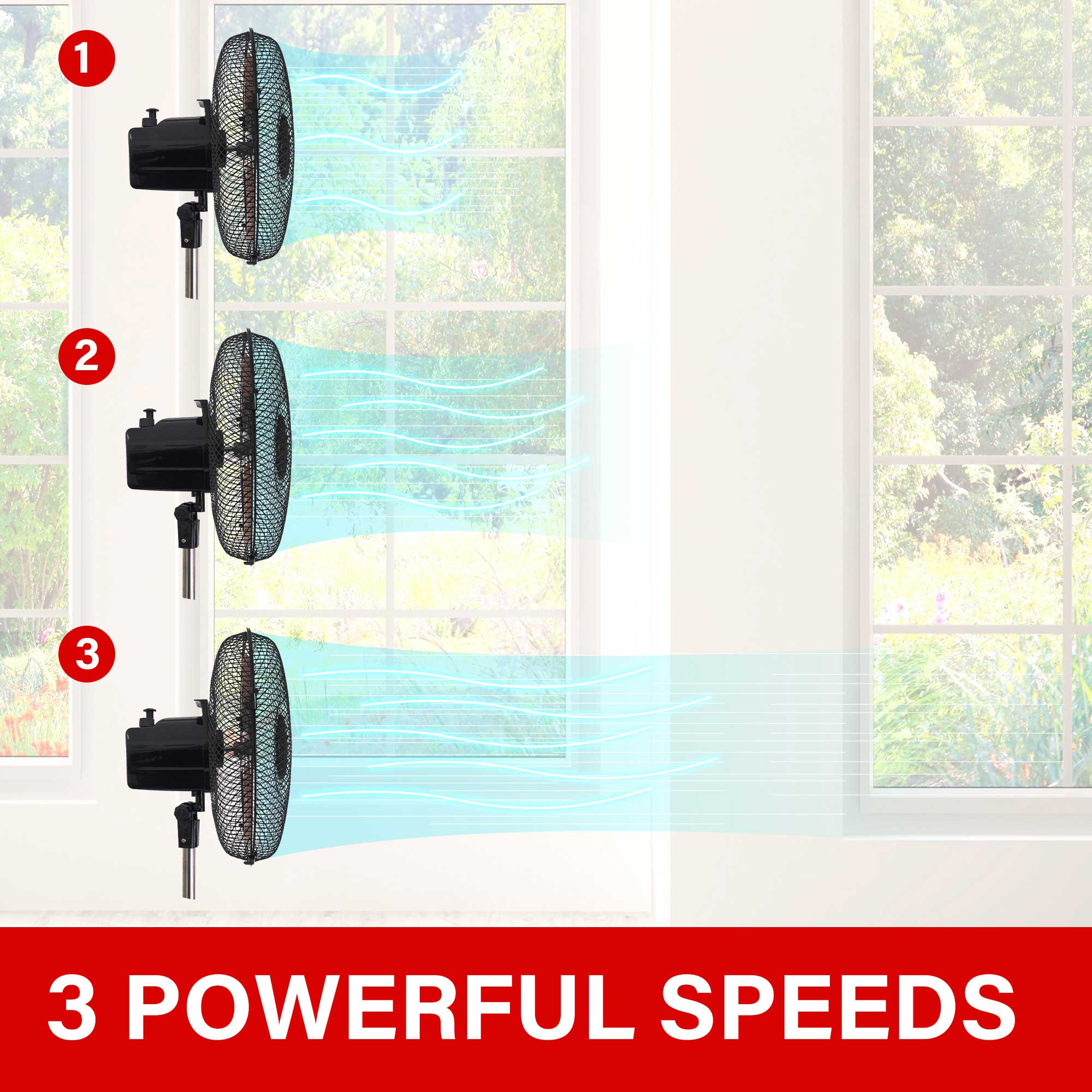 Brentwood F-12SMBK 3-Speed 12” Oscillating Stand Fan, Black