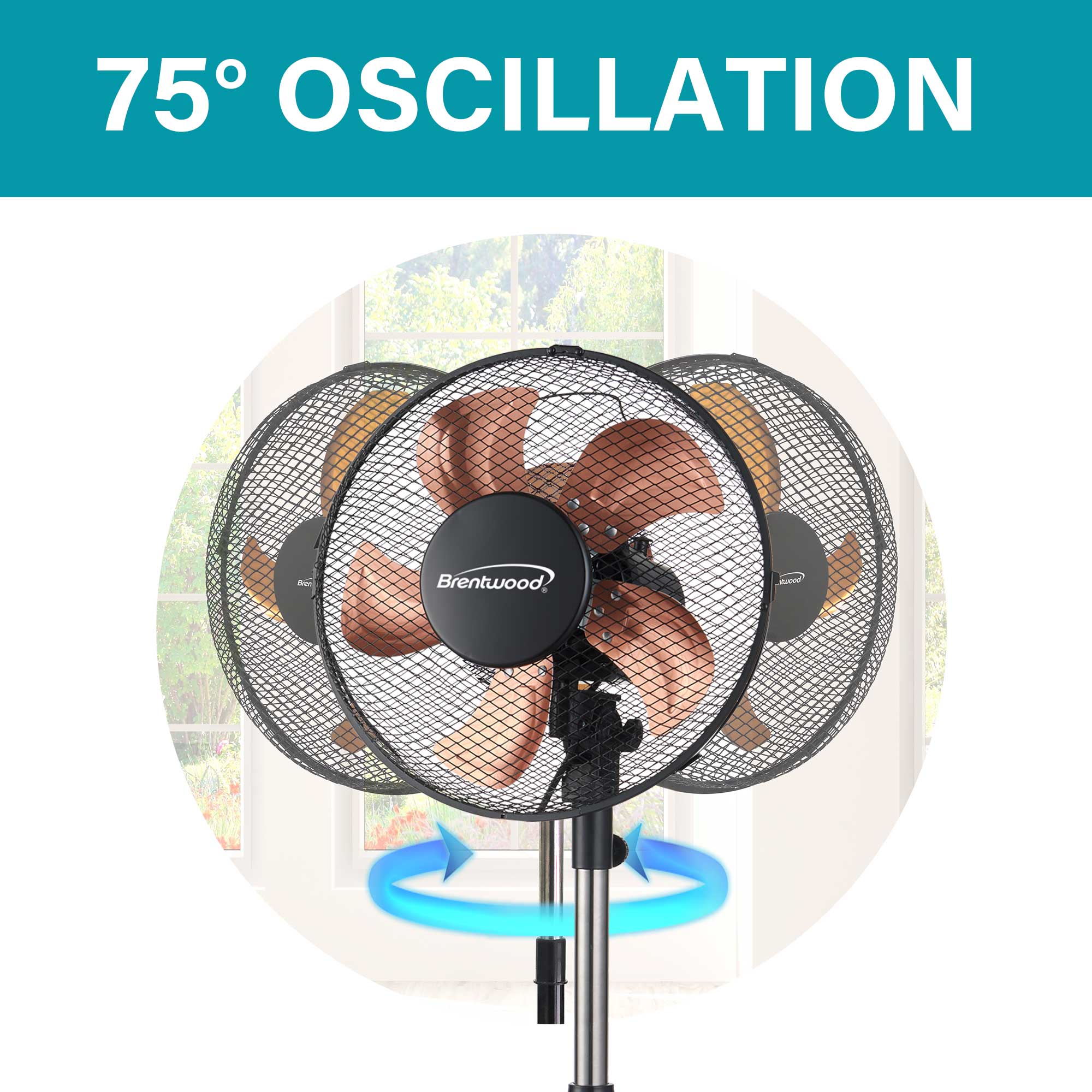 Brentwood F-12SMBK 3-Speed 12” Oscillating Stand Fan, Black