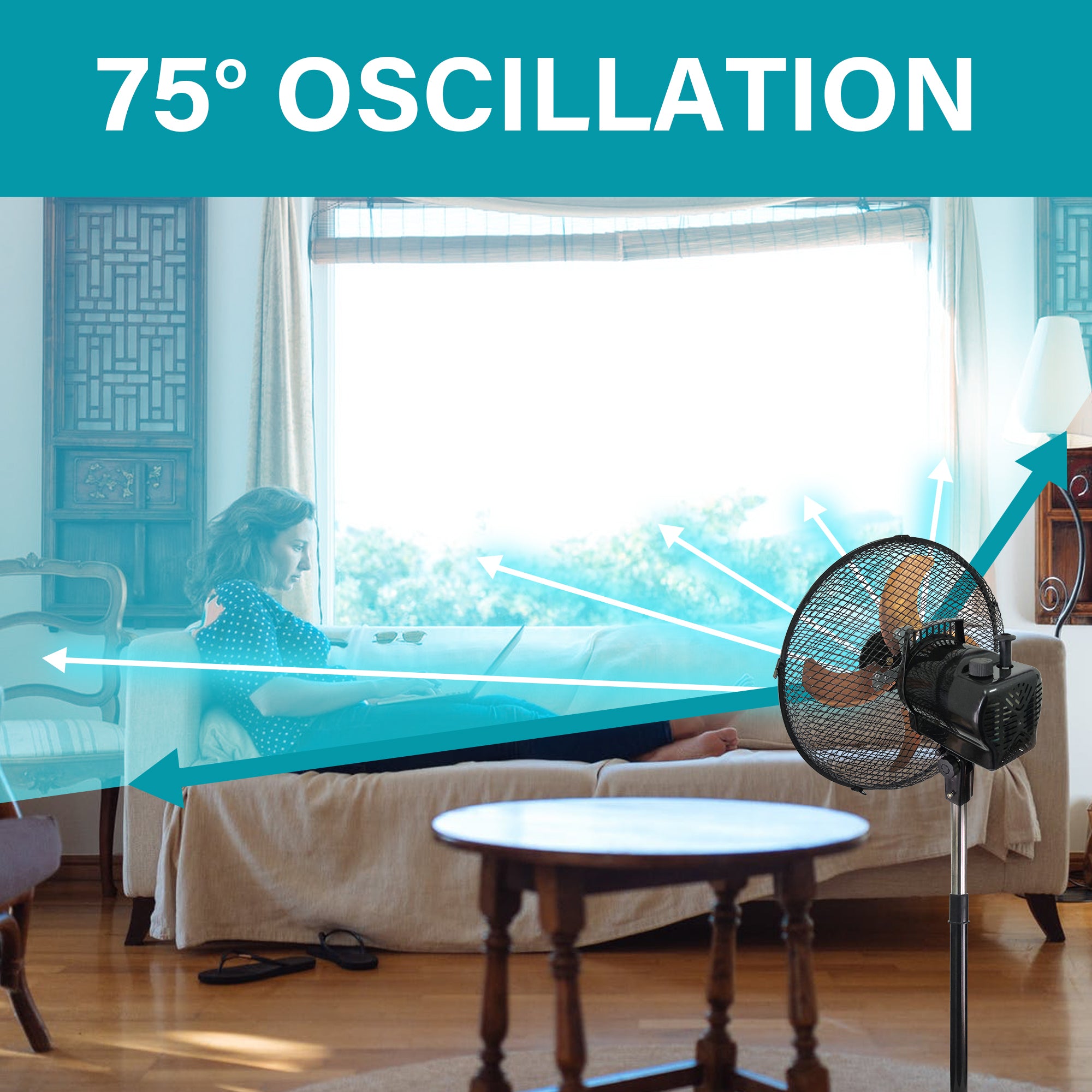 Brentwood F-12SMBK 3-Speed 12” Oscillating Stand Fan, Black