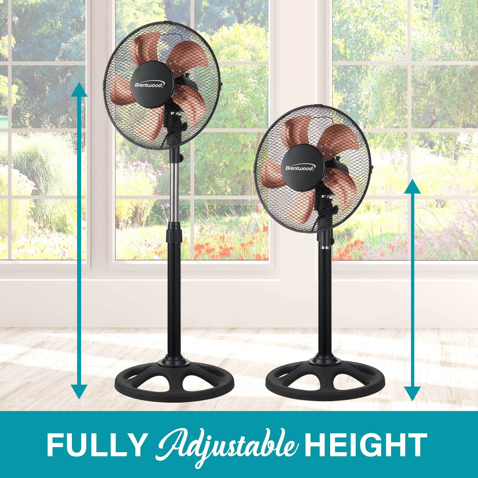 Brentwood F-12SMBK 3-Speed 12” Oscillating Stand Fan, Black