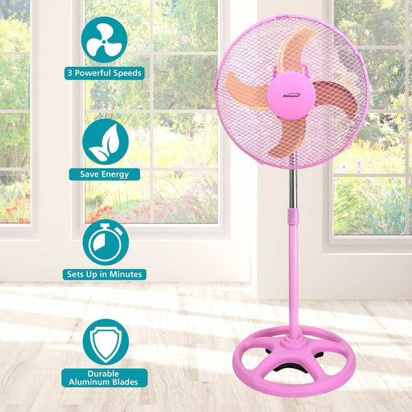 Brentwood F-12SMPK 3-Speed 12” Oscillating Stand Fan, Pink - Brentwood  Appliances